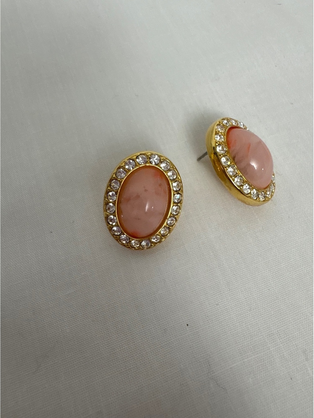 Signed KJL Kenneth Jay Lane Pink Faux Coral Rhinestone Pierced Earrings